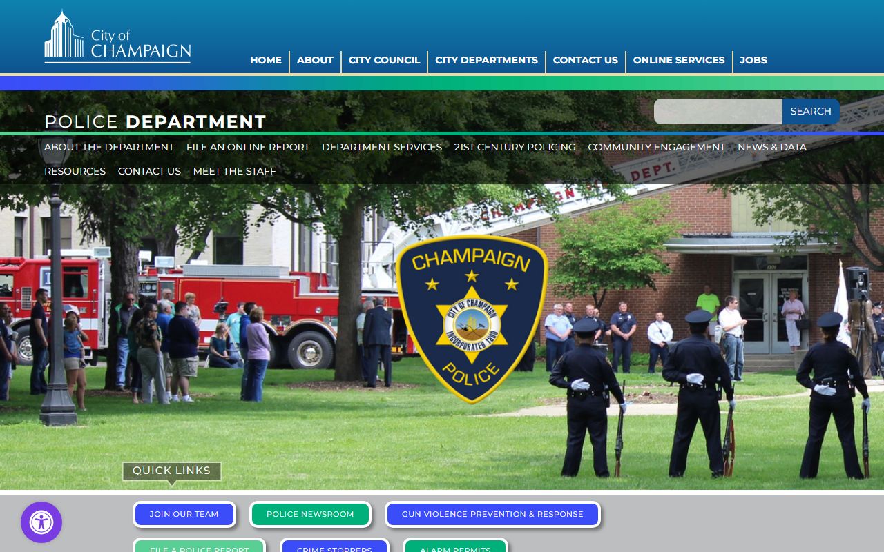Champaign Police Department website with department information and contact details