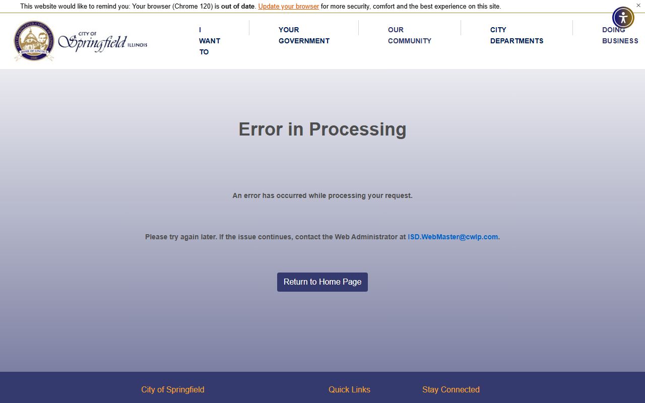 Springfield Police Department website showing department information and services