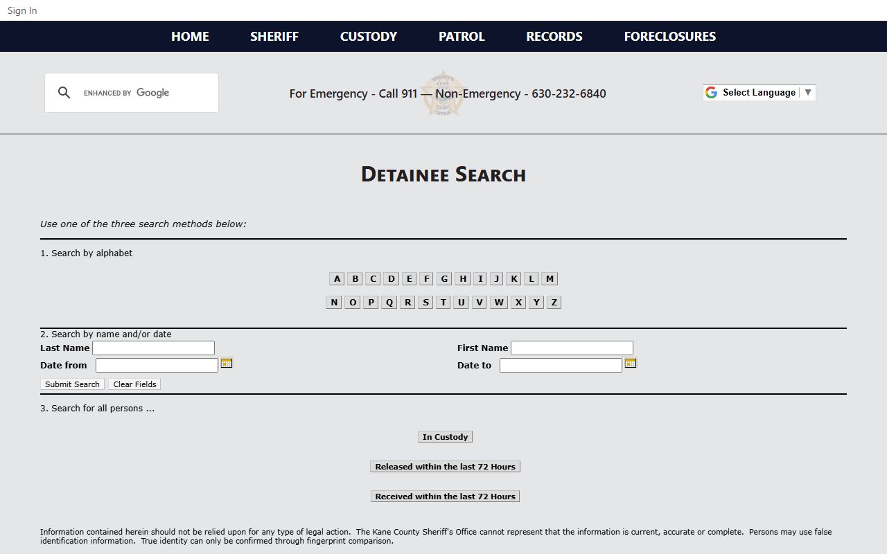 Kane County busted mugshots detainee search portal