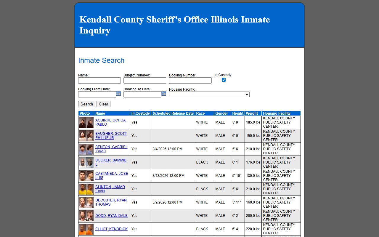 Kendall County busted mugshots inmate search page