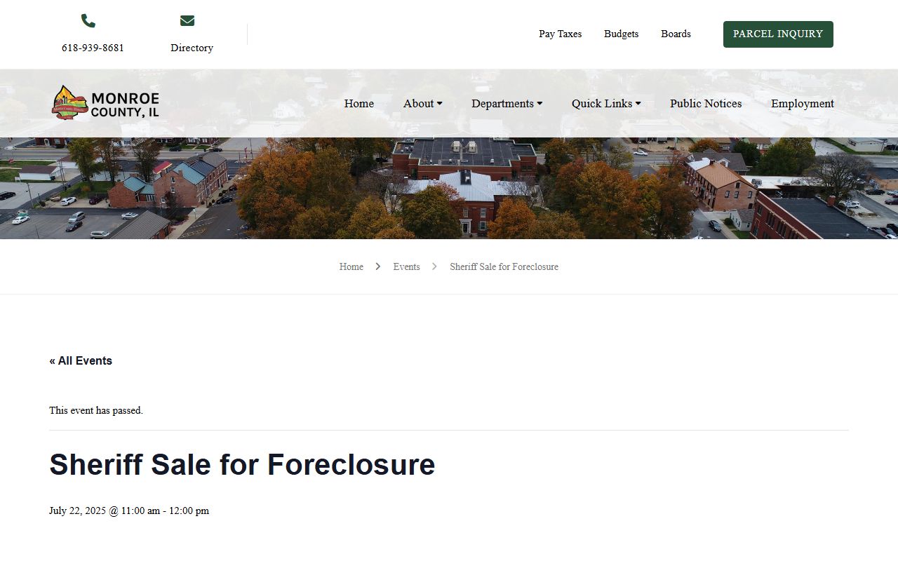 Monroe County Sheriff website homepage showing office information and jail services in Waterloo Illinois