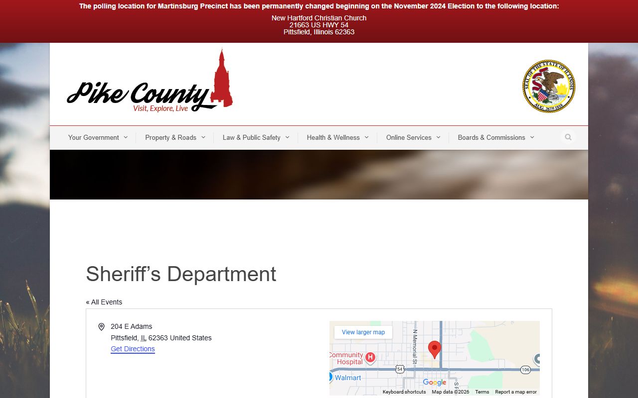 Pike County Sheriff website showing jail and booking information