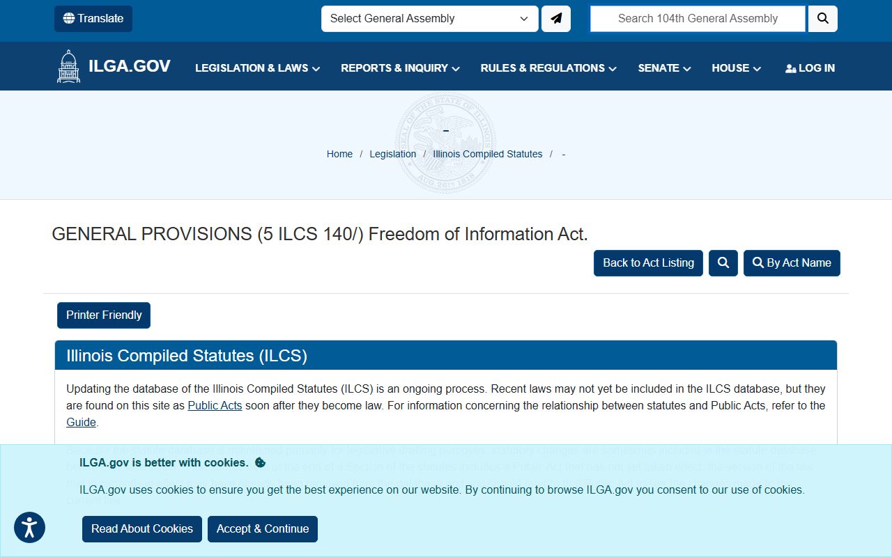 Illinois busted mugshots statutes page on ILGA website