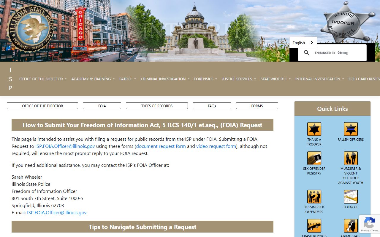 Illinois busted mugshots ISP FOIA request page